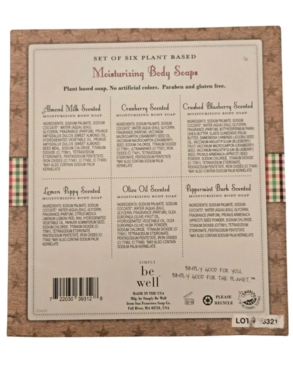 Simply Be Well‎ Plant Based Moisturizing Body Soaps Set Of 6